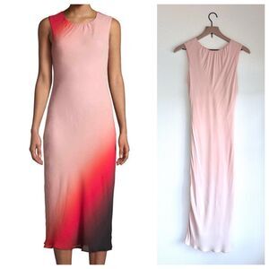 Donna Karan Women's Bias Cut Sleeveless Chiffon Midi Dress in Blush Pink Size S